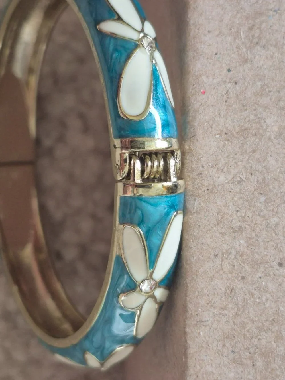 Aolani Turquoise Enamel Bangle Bracelet Plumeria Flower w/Cubic Zirconia Mint!